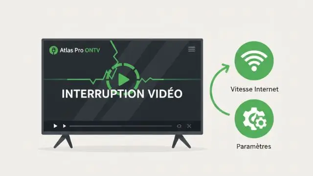 Create a clean, explanatory featured image in the style of Backlinko’s educational blog graphics. Scene: a TV screen showing a video stream cutting or buffering on the Atlas Pro ONTV app. Visual concept: – Broken or interrupted video line on the screen – Icons representing buffering, internet speed, and settings adjustment – Clear visual message: image cuts because of connection or settings Style requirements: – Flat, minimalist vector illustration – Light neutral background – Green accents only – No realistic photography – No small or dense text – Designed to be clear even on mobile Mood: calm, technical but easy to understand Composition: centered TV with supporting icons around it