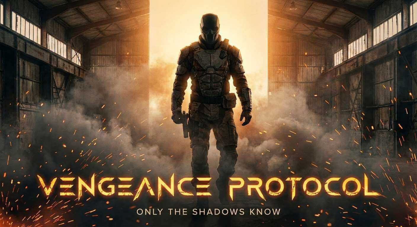 Armored warrior standing in desert with glowing chest core – Veange Protocol on Atlas PRO ONTV