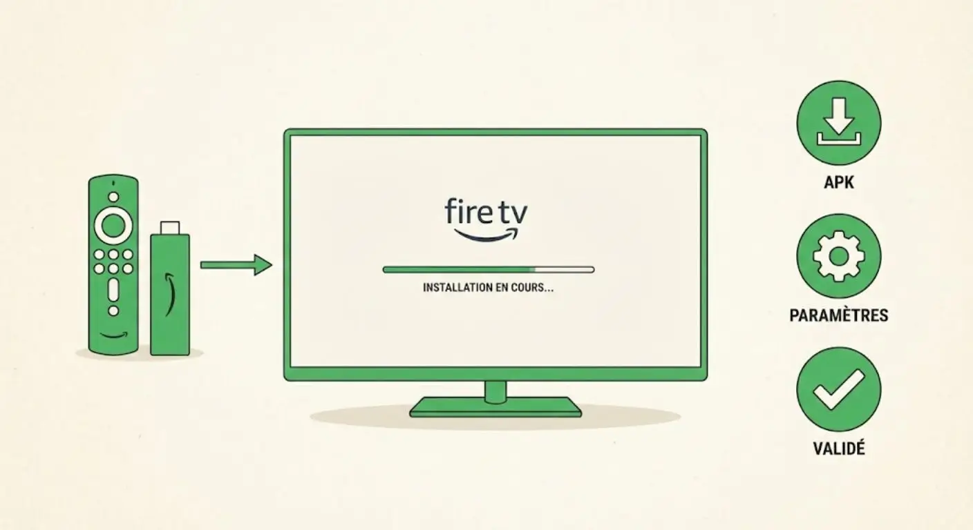 Capture d’écran d’un Fire TV Stick avec l’app Downloader et le champ URL, étape de comment telecharger atlas pro ontv sur firestick en installant l’APK.