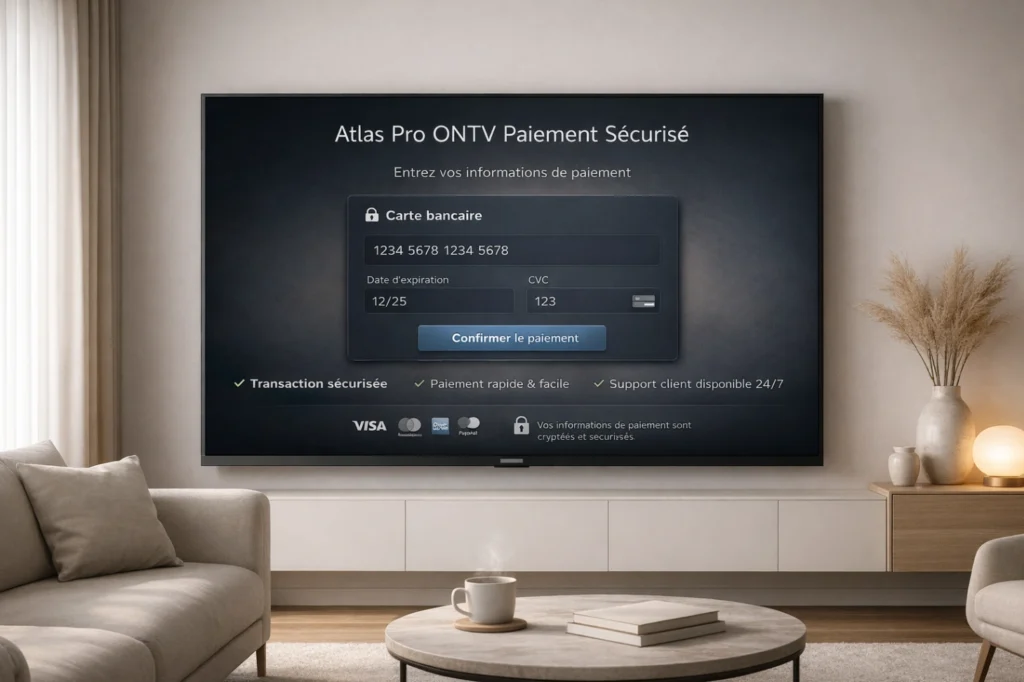 atlas pro ontv paiement sécurisé avec interface moderne et ambiance rassurante