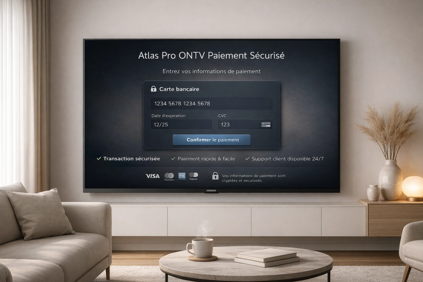 atlas pro ontv paiement sécurisé avec interface moderne et ambiance rassurante