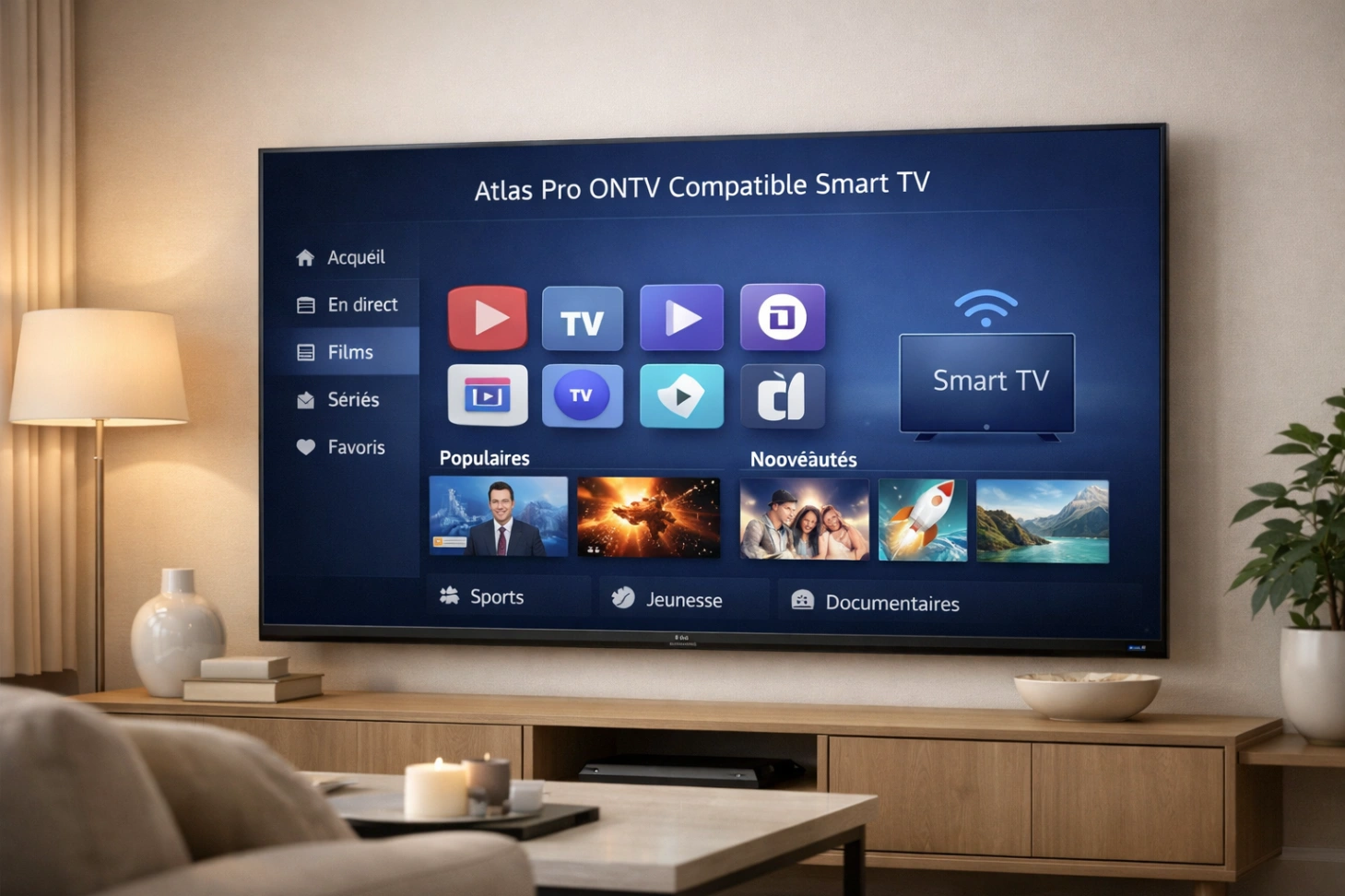 atlas pro ontv compatible smart tv sur grand téléviseur moderne