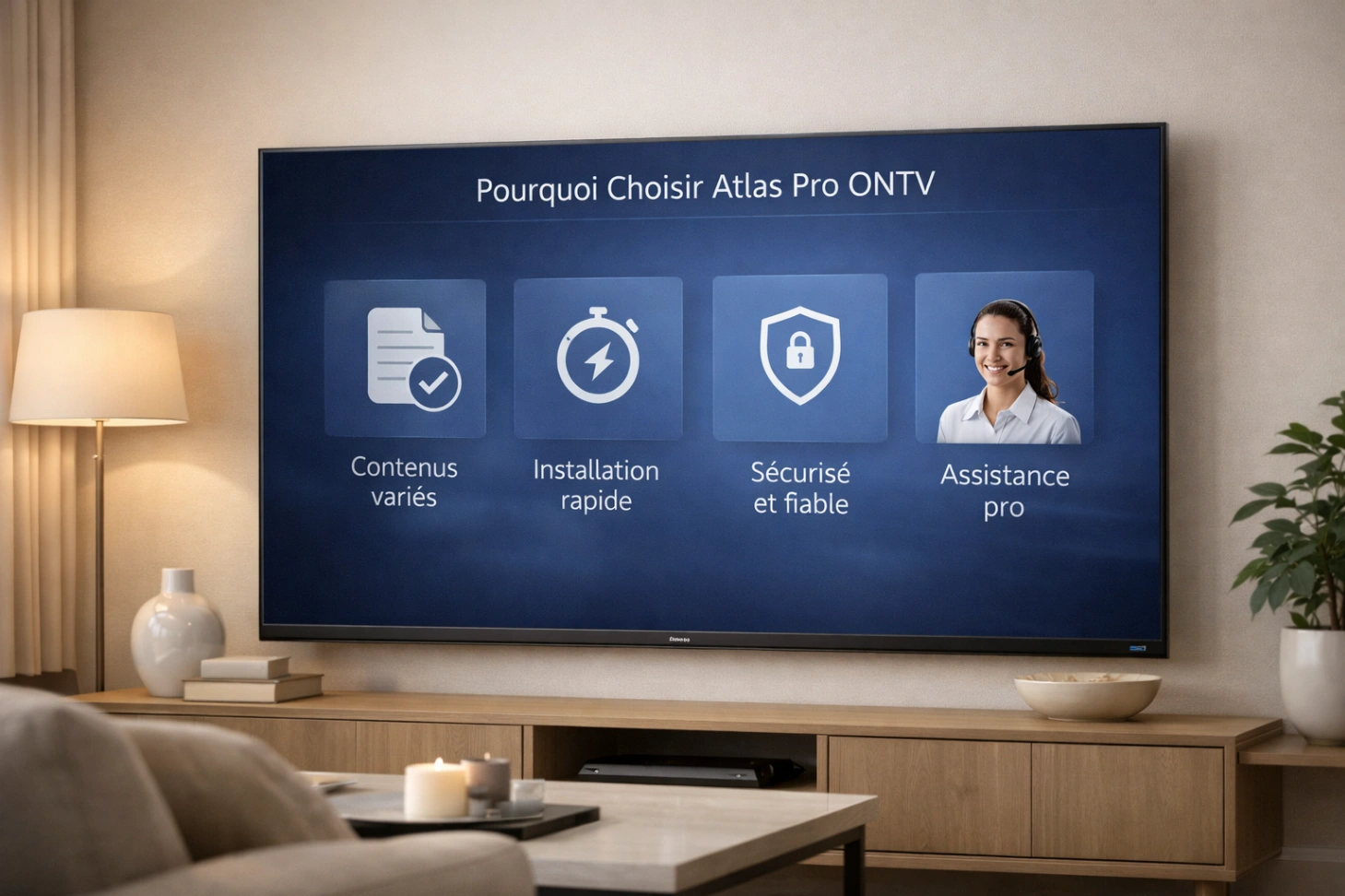 pourquoi choisir atlas pro ontv avec télévision premium et salon moderne