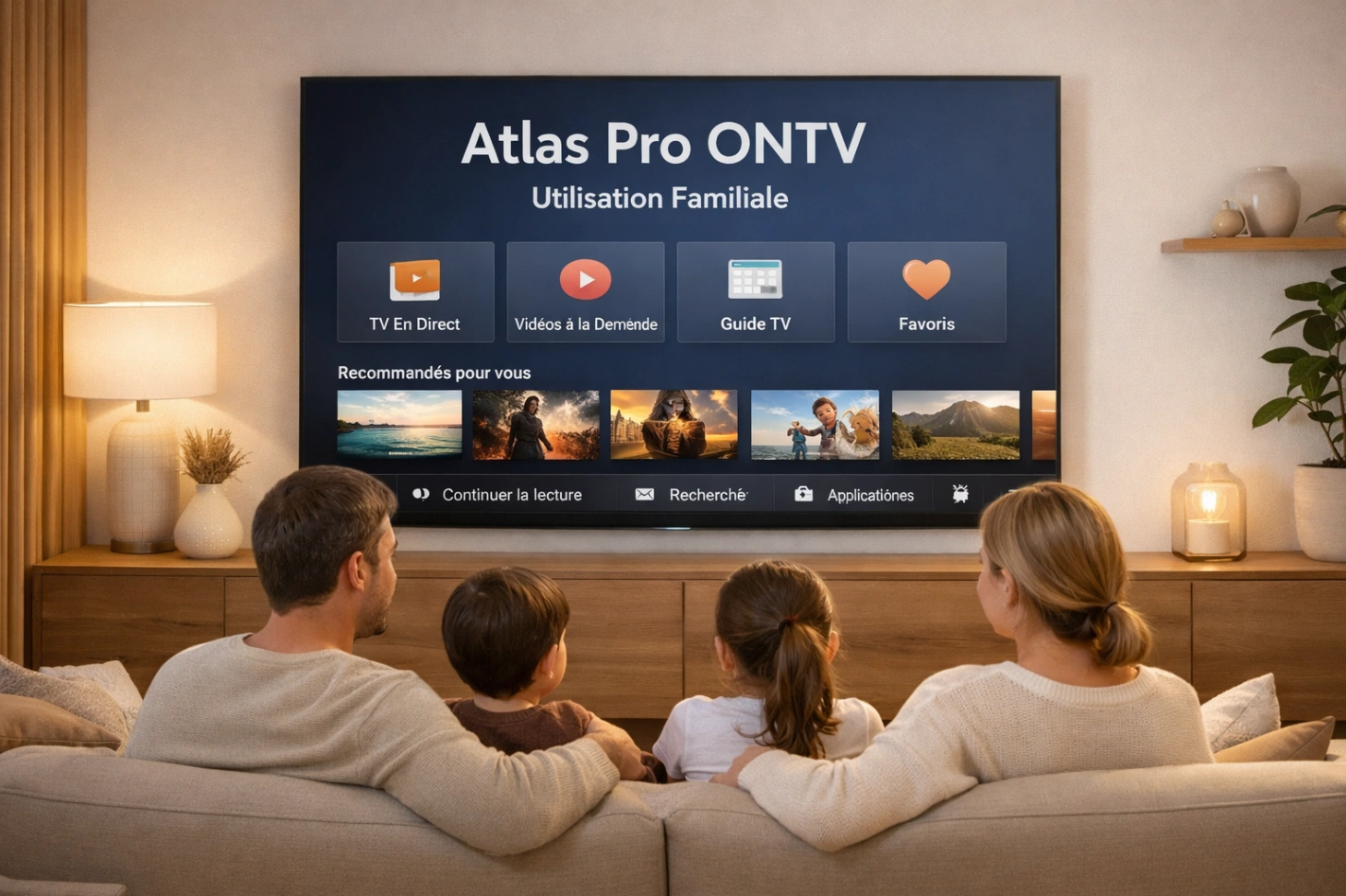 atlas pro ontv utilisation familiale sur smart tv dans un salon moderne