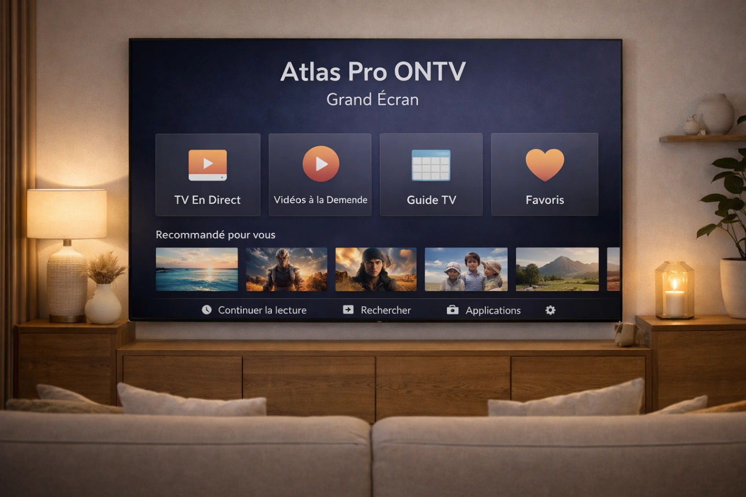 atlas pro ontv grand écran sur télévision moderne dans salon élégant
