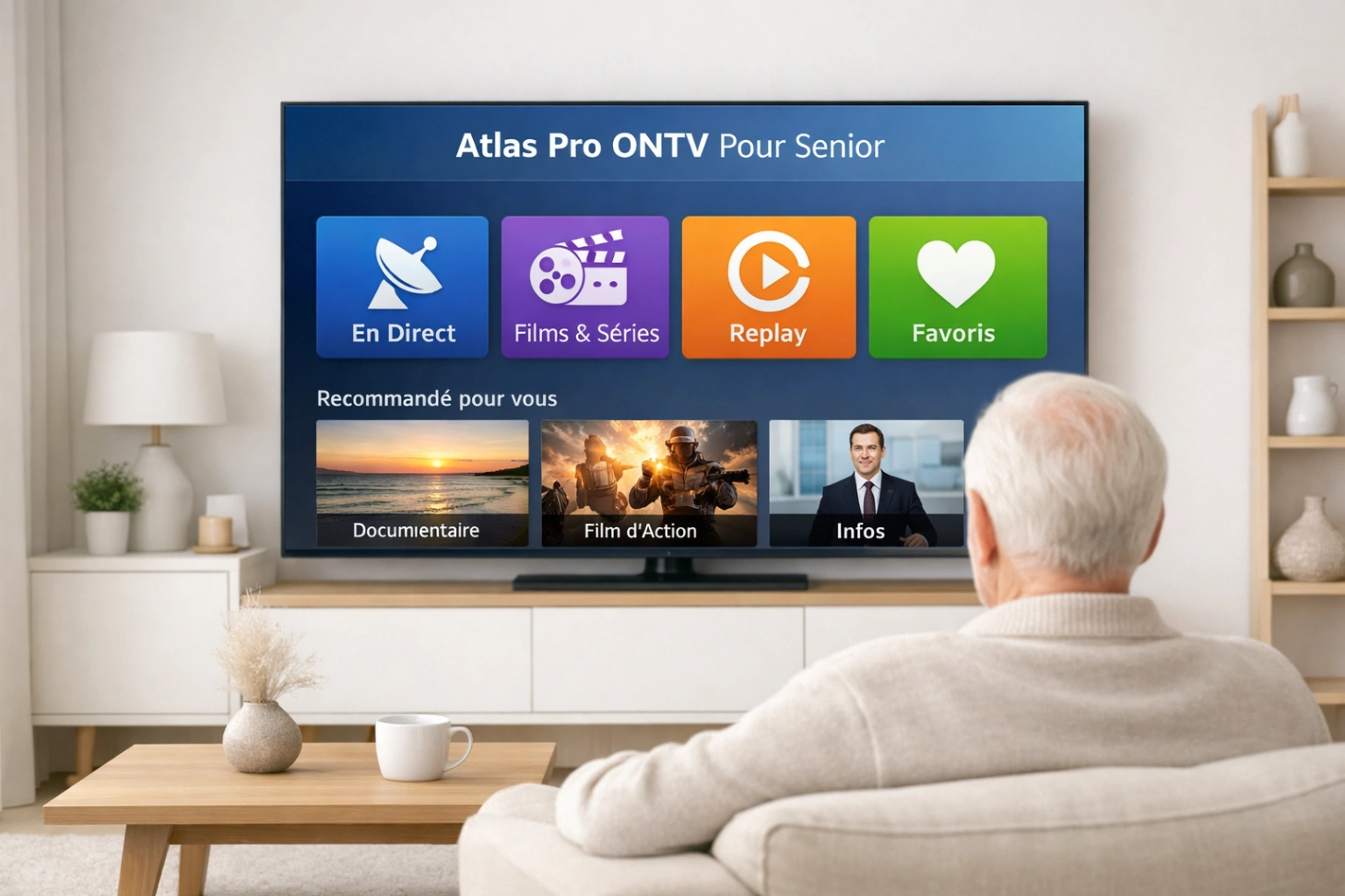 atlas pro ontv pour senior avec salon calme et télévision lisible