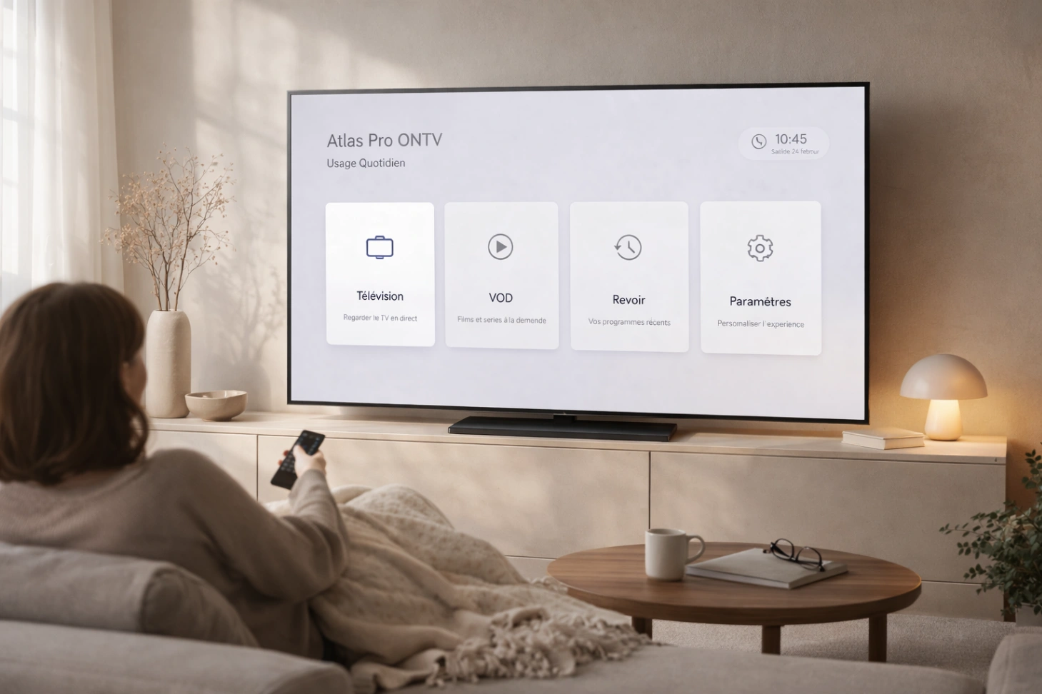 atlas pro ontv usage quotidien dans un salon moderne et confortable