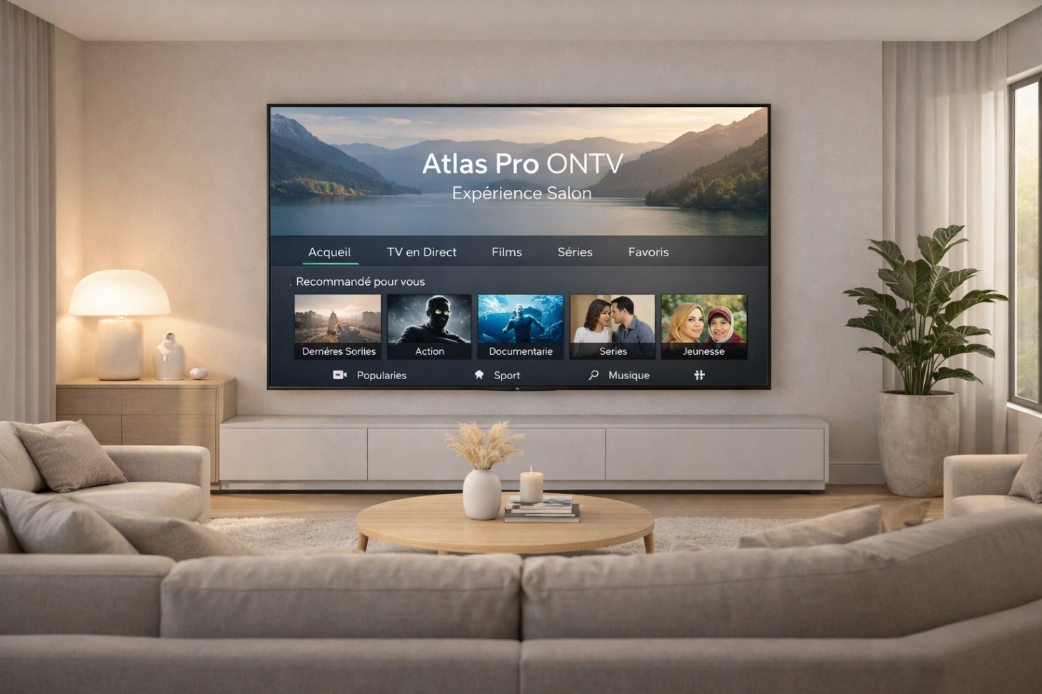 atlas pro ontv expérience salon dans un grand séjour moderne