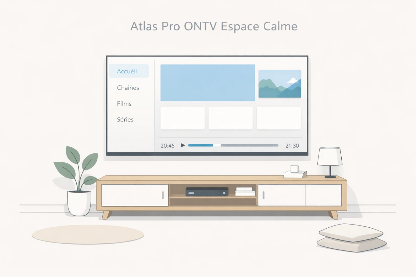 Illustration minimaliste d’un espace calme avec télévision claire et ambiance reposante