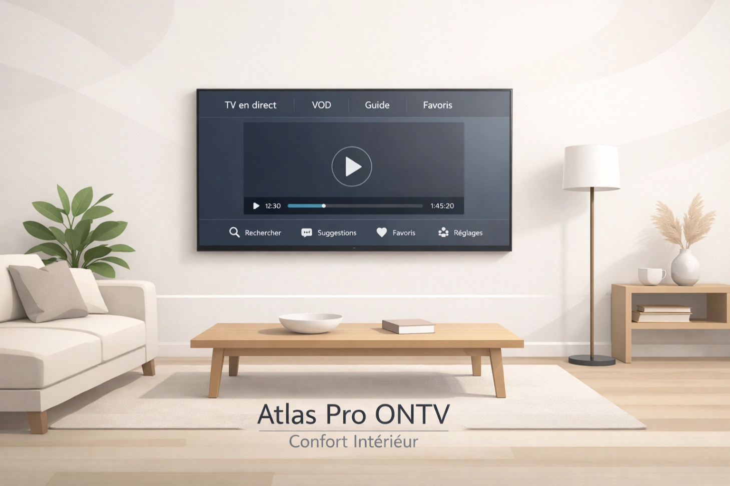 Illustration minimaliste d’un intérieur moderne avec télévision claire et ambiance harmonieuse