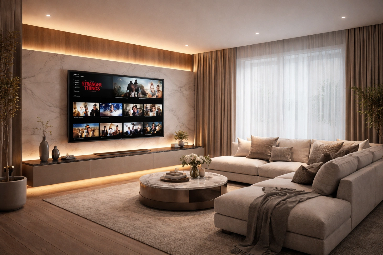 expérience IPTV salon moderne confort télévision grand écran