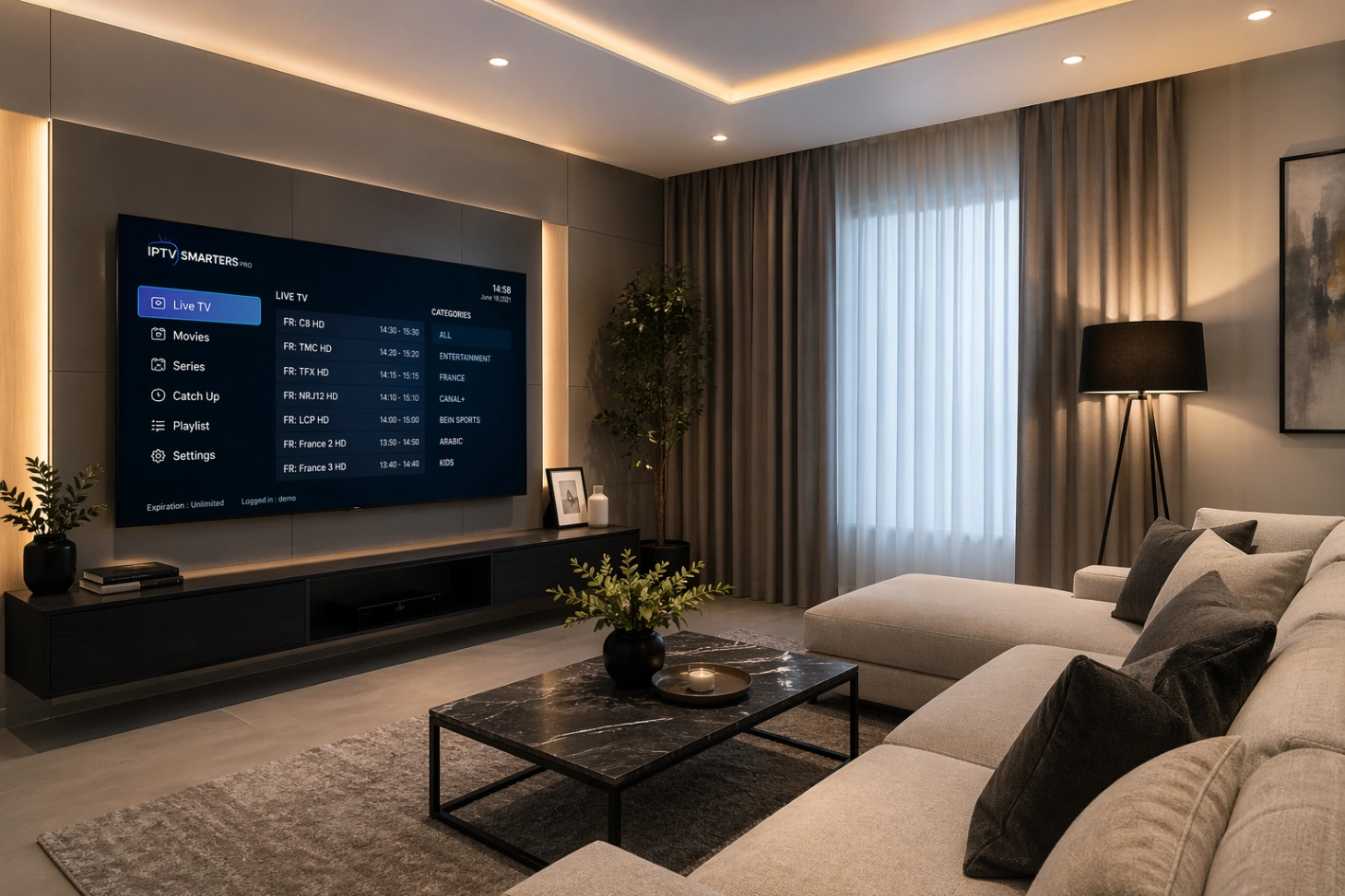 espace tv parfait salon moderne télévision IPTV confort