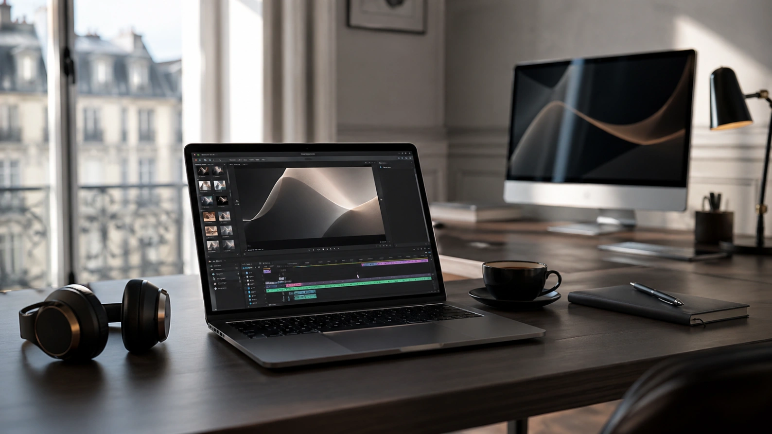 Atlas Pro ONTV utilisé sur MacBook dans un bureau moderne.