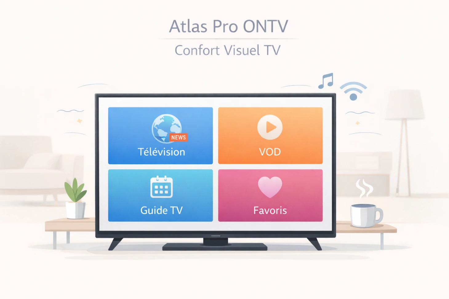 Illustration infographic simple d’une télévision avec interface lisible et composition visuelle reposante