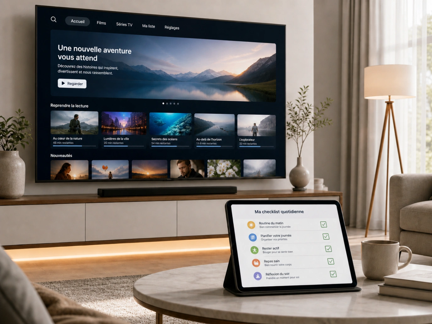Checklist Atlas Pro ONTV pour nouvel utilisateur dans un salon moderne.