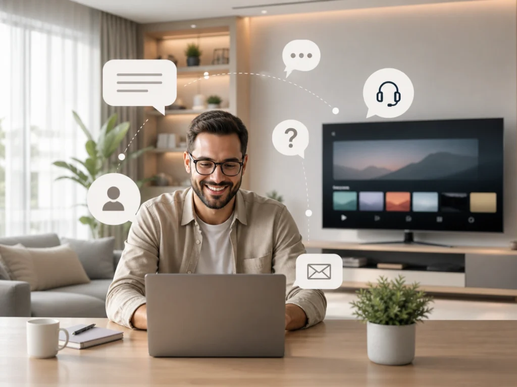 Service après achat Atlas Pro ONTV avec support client et salon moderne.