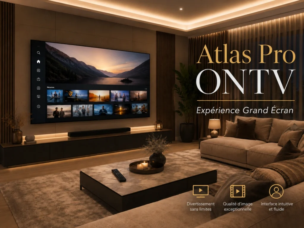 Atlas Pro ONTV Expérience Grand Écran dans un salon moderne premium.