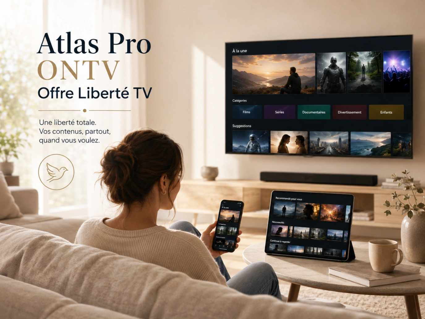 Atlas Pro ONTV Offre Liberté TV avec plusieurs écrans modernes.