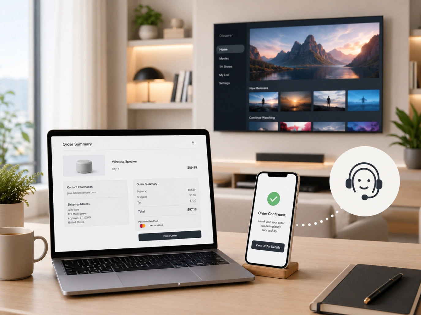 Atlas Pro ONTV Achat Accompagné avec support client et ordinateur moderne.