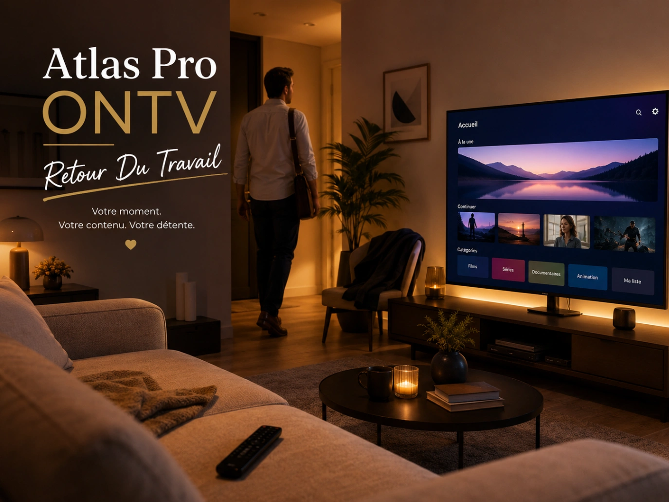 Atlas Pro ONTV Retour Du Travail avec salon prêt pour la détente.