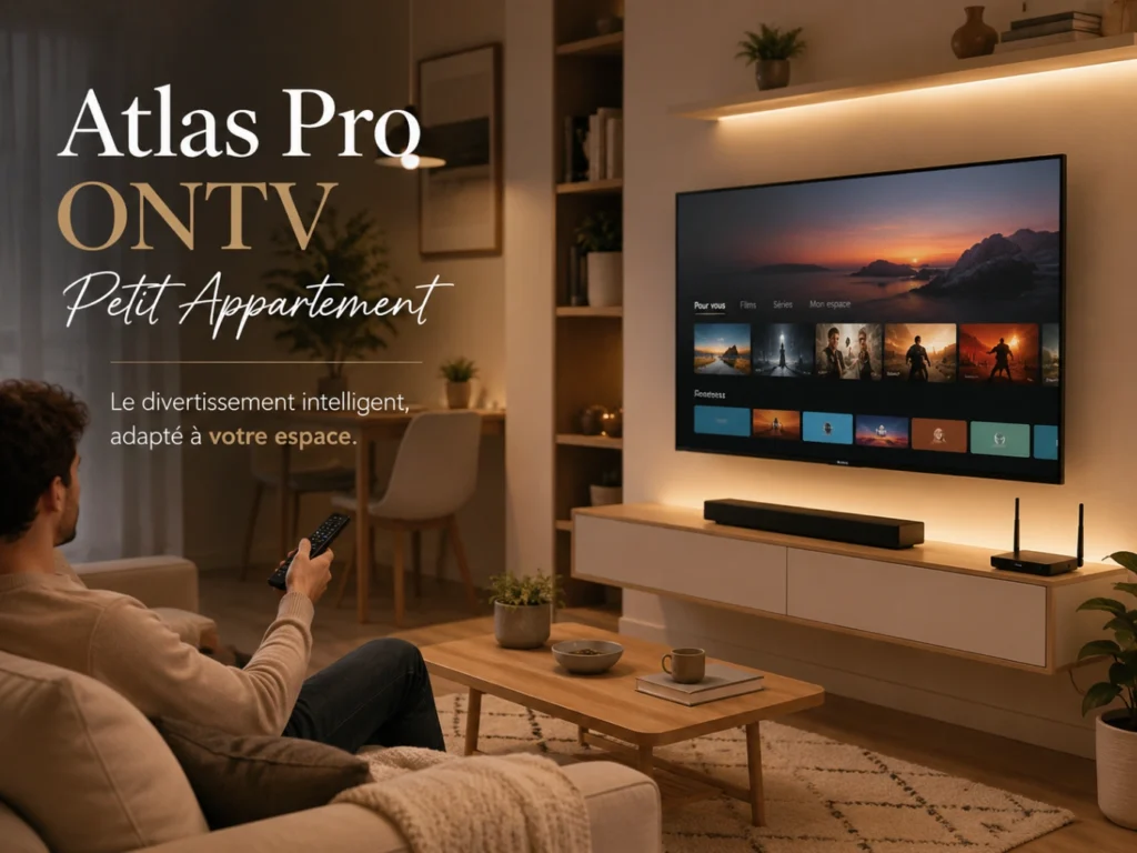 Atlas Pro ONTV Petit Appartement avec salon compact moderne et télévision prête.