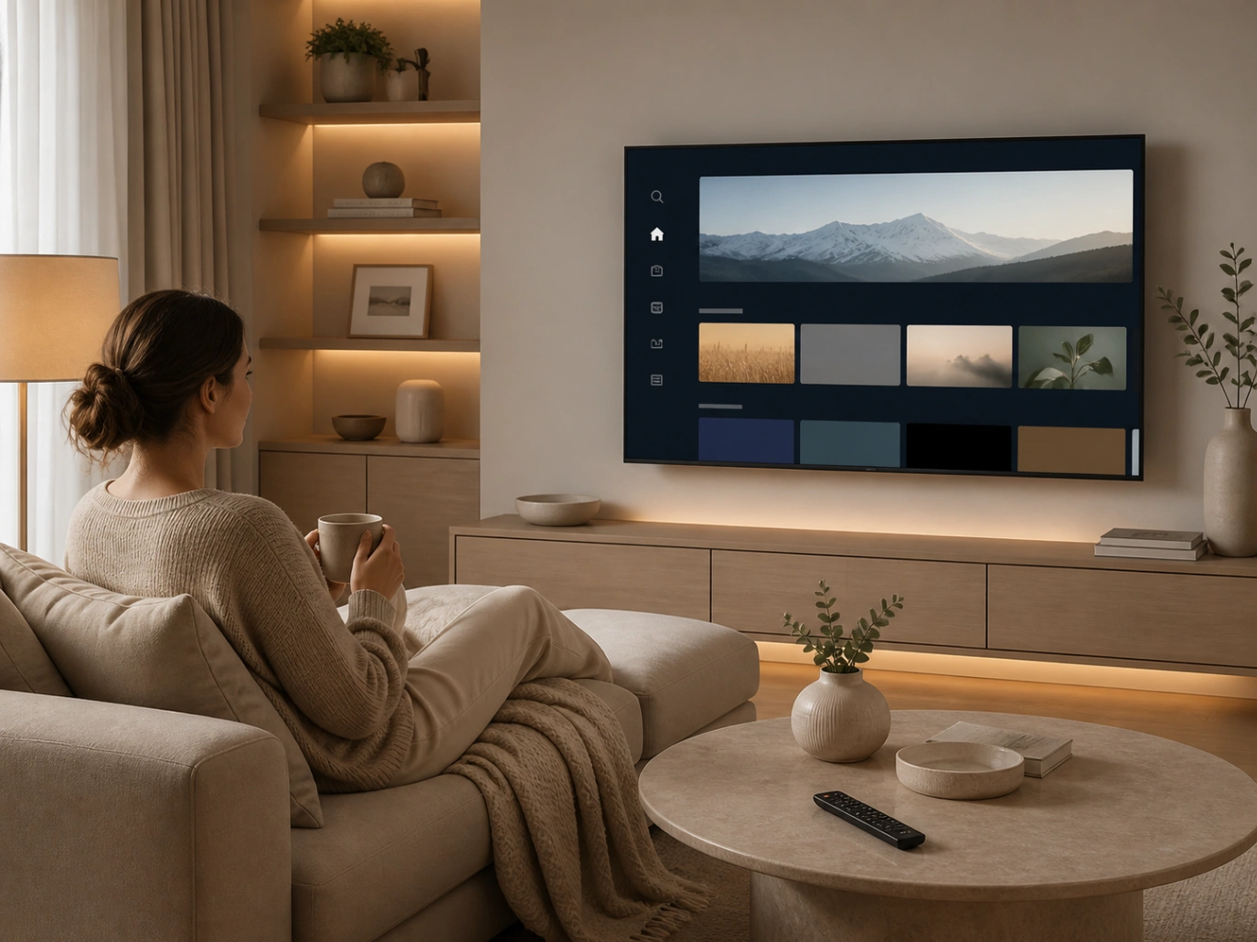 Atlas Pro ONTV TV Sans Prise de Tête dans un salon calme et moderne.