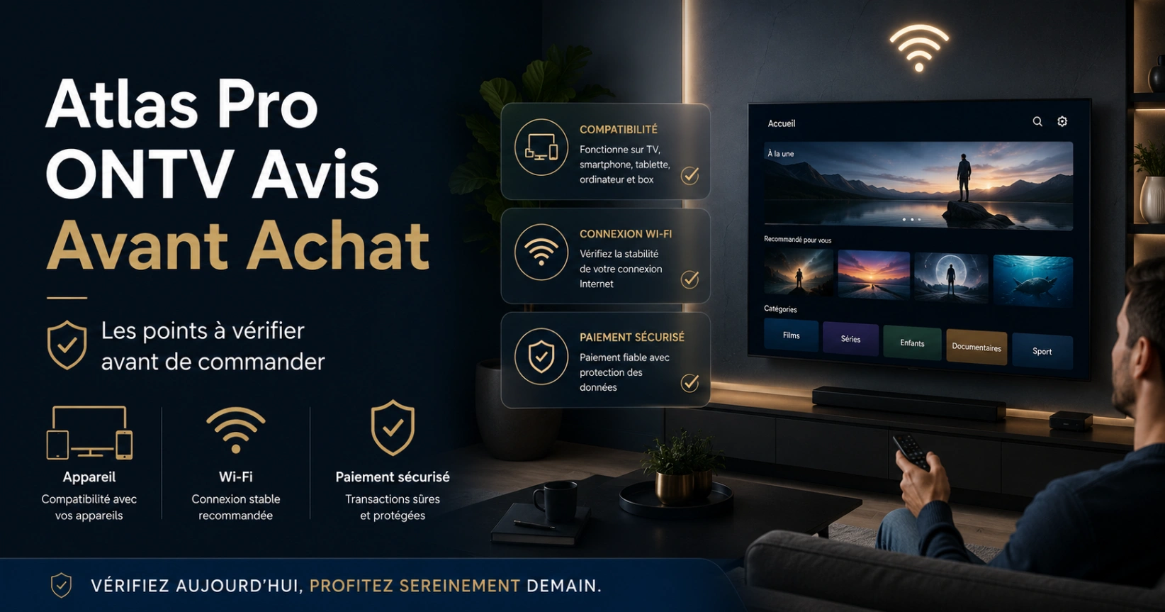 Atlas Pro ONTV Avis Avant Achat avec avis clients et télévision moderne.