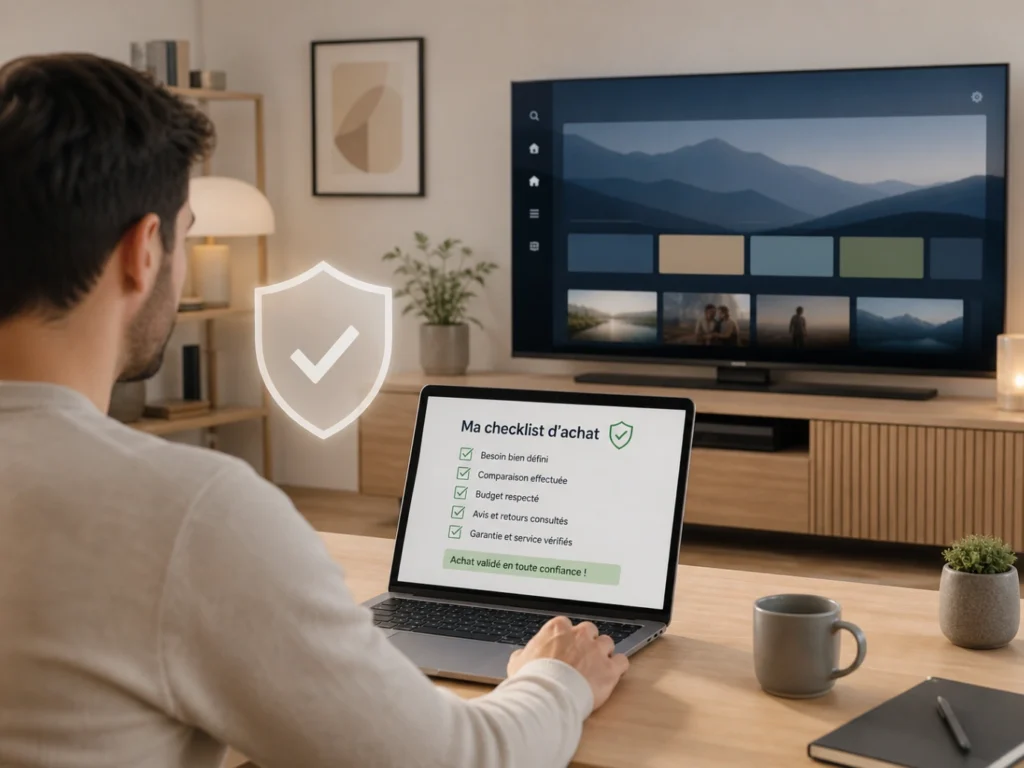 Atlas Pro ONTV Achat Sans Surprise avec checklist et ordinateur moderne.