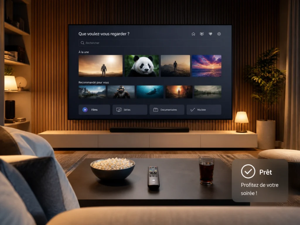 Atlas Pro ONTV Offre Prête à Regarder dans un salon moderne.