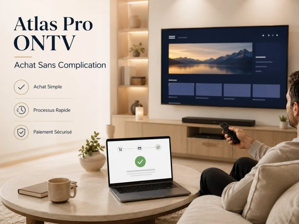Atlas Pro ONTV Achat Sans Complication avec ordinateur et télévision moderne.
