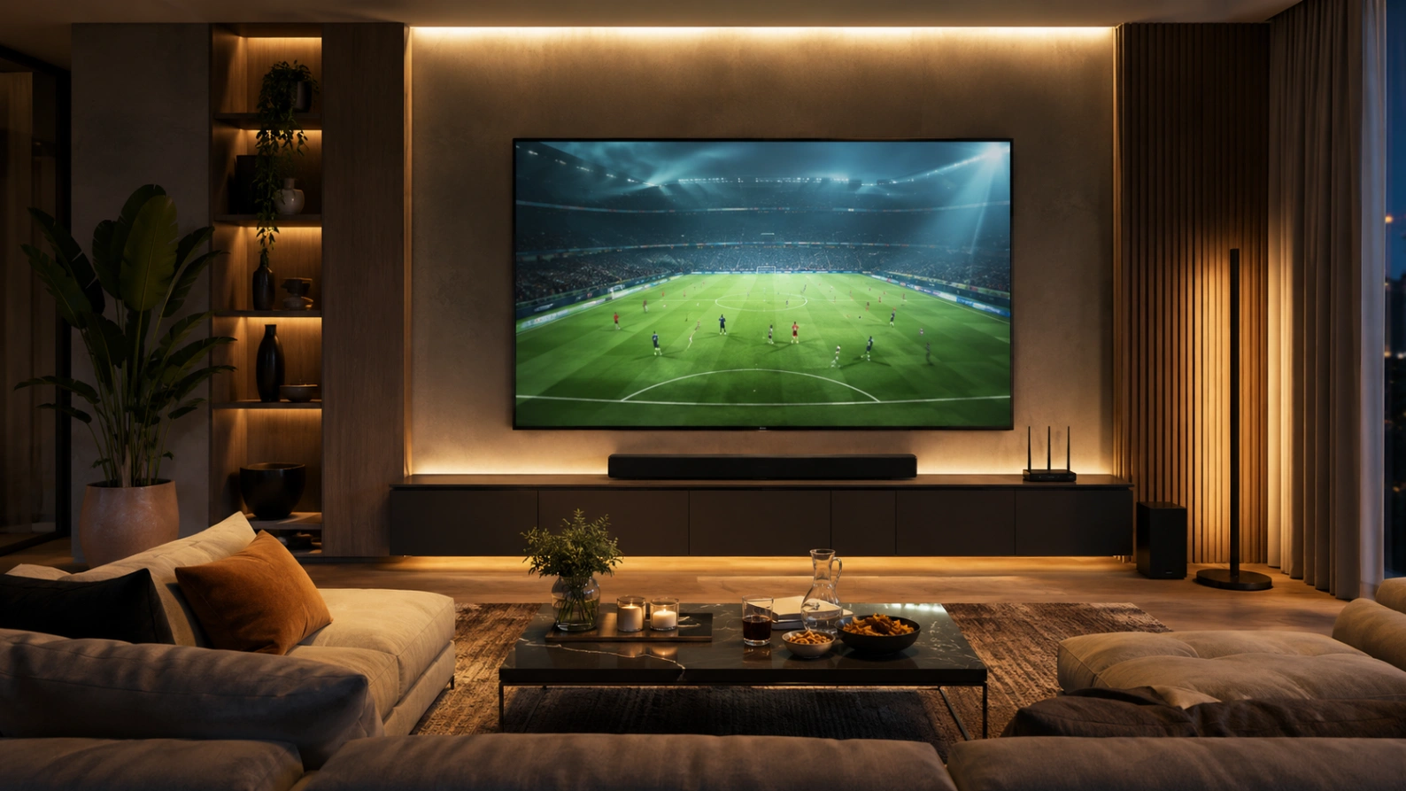 Setup salon TV son Wi-Fi éclairage pour regarder la Coupe du Monde 2026