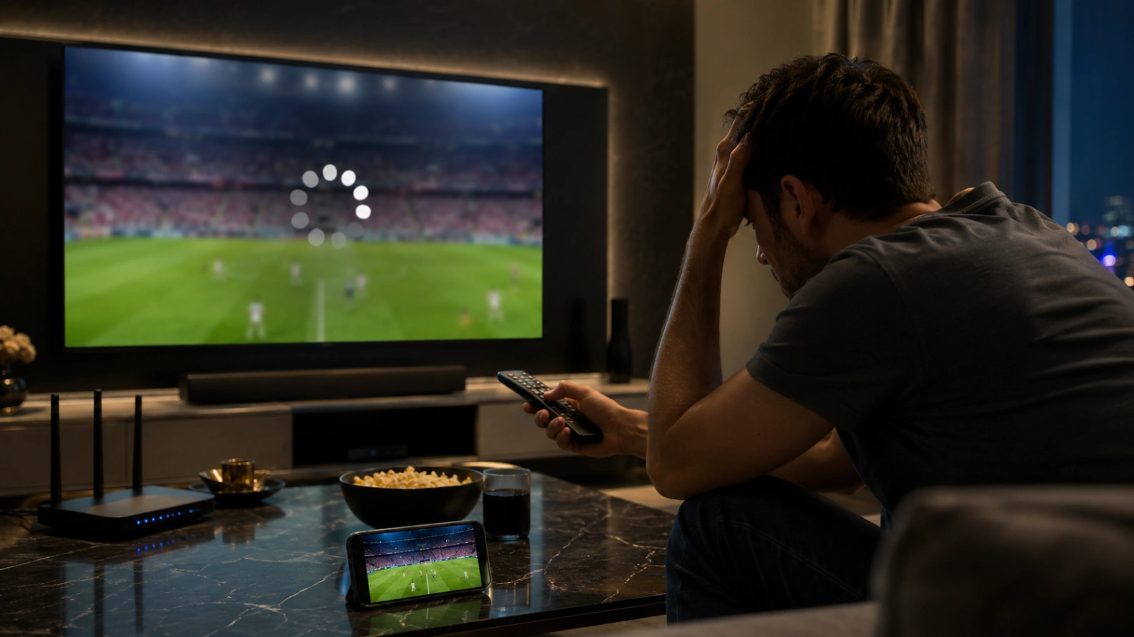 Application TV bloquée pendant un match avec écran de chargement