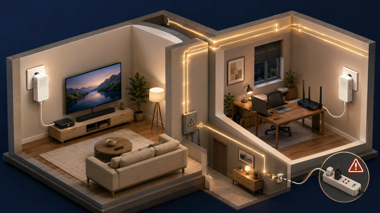 Boîtiers CPL Ethernet utilisés avec Atlas Pro ONTV et une télévision
