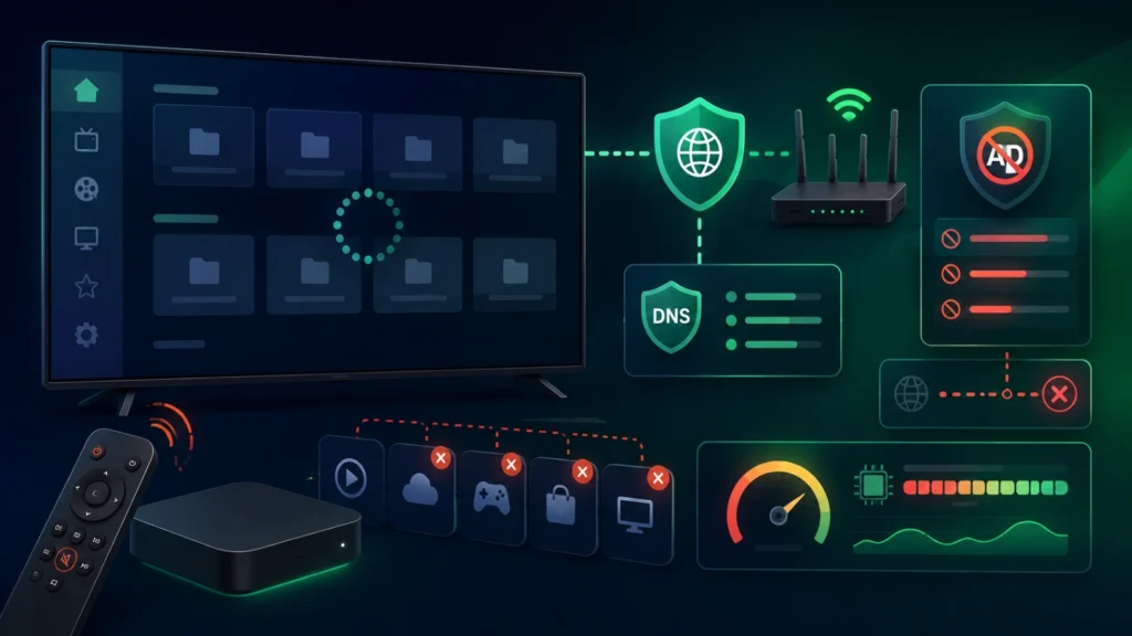 DNS privé ou bloqueur de pubs qui empêche Atlas Pro ONTV de charger les catégories